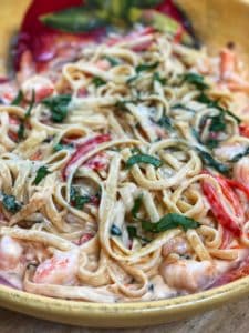 Fettucine with Shrimp in a Sweet Red Pepper Cayenne Sauce
