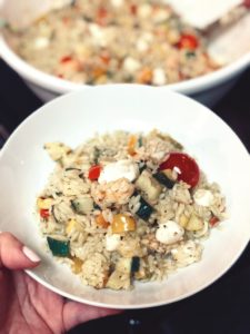 Orzo with Pesto Grilled Shrimp and Vegetables