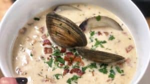 a bowl of New England clam chowder