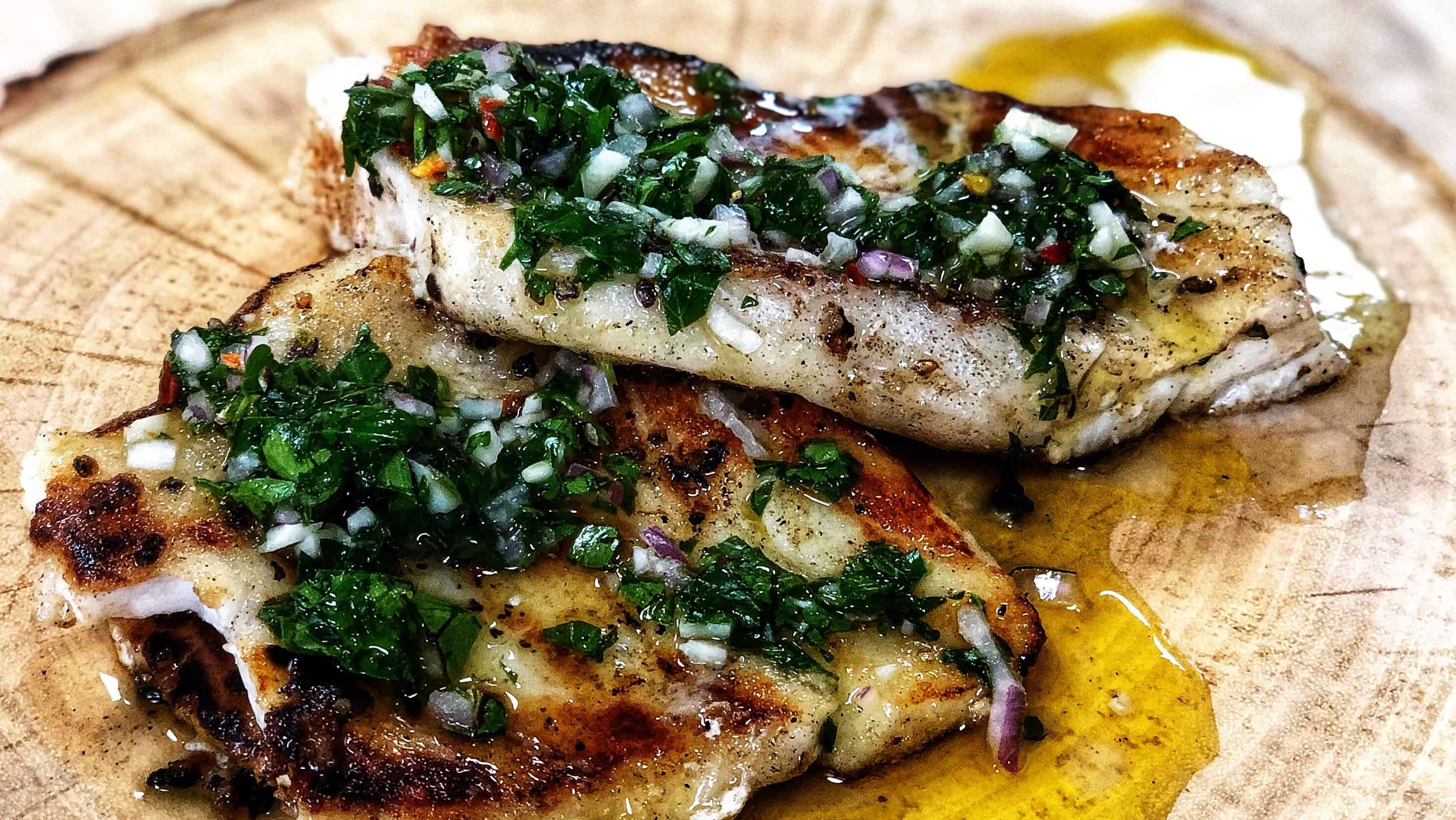 SEA BASS WITH CHIMICHURRI SAUCE FISH AND SEAFOOD
