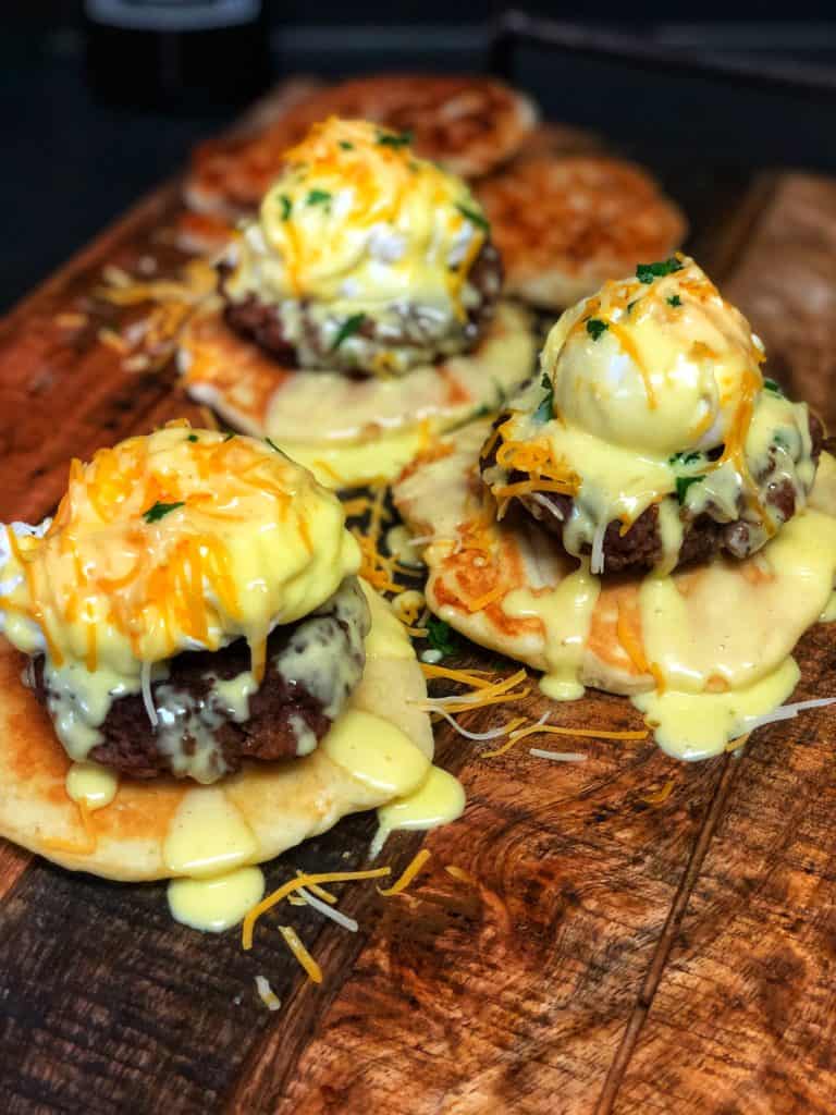 EGGS BENEDICT PANCAKES BREAKFAST BRUNCH