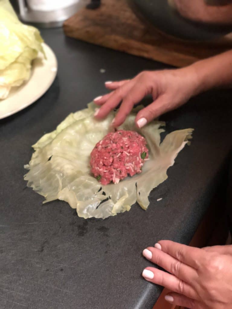 cabbage leaf fill with meat mixture
