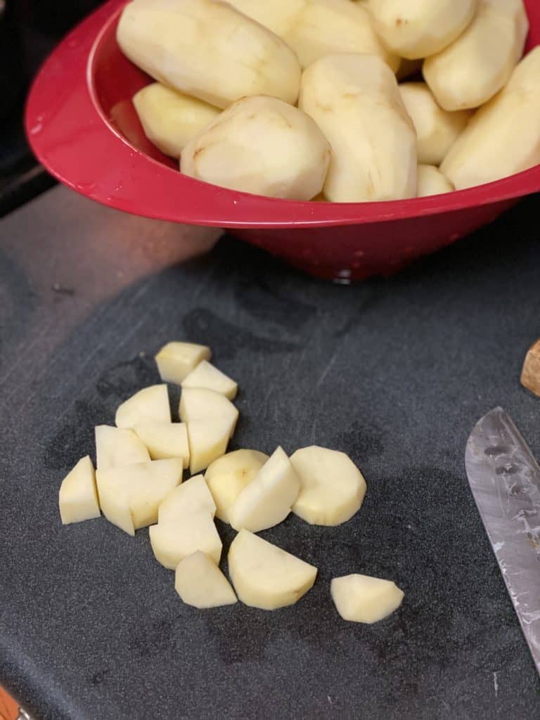 dicing potatoes