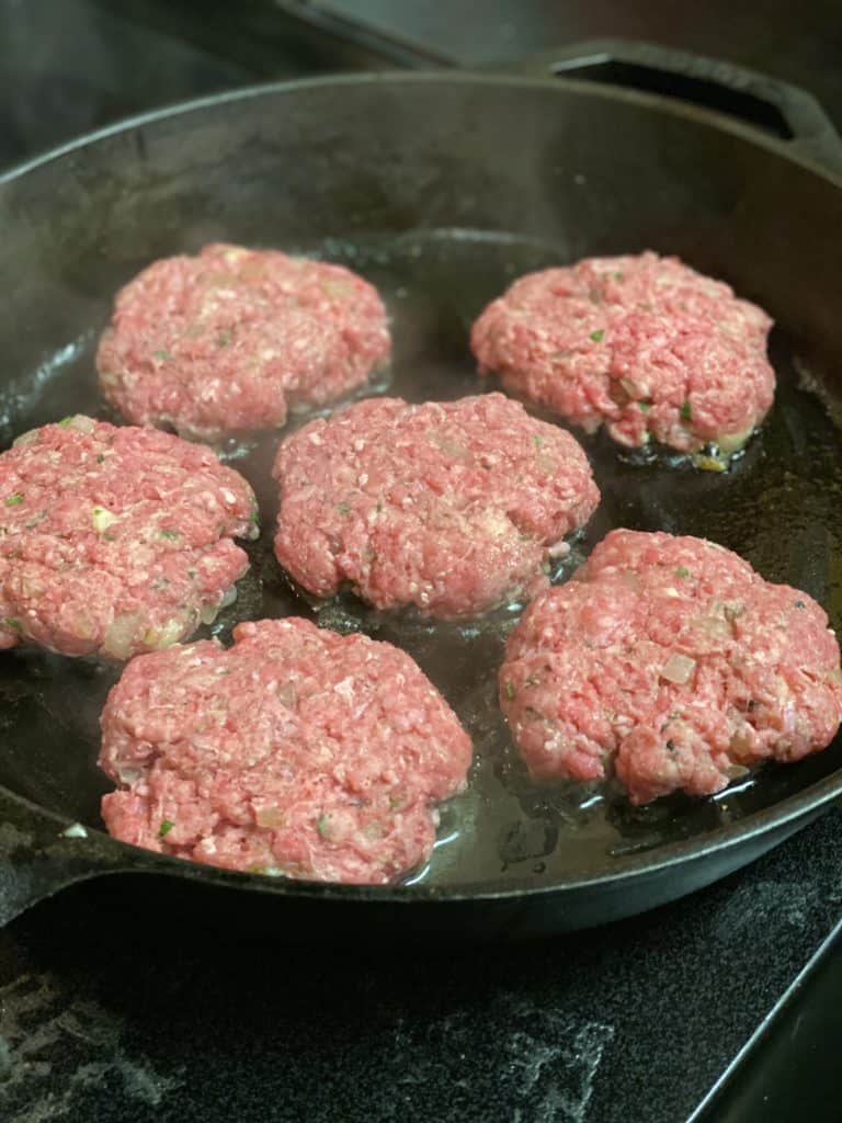 beef patties in cast iron
