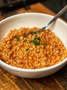 a bowl of homemade spaghetti o's pasta