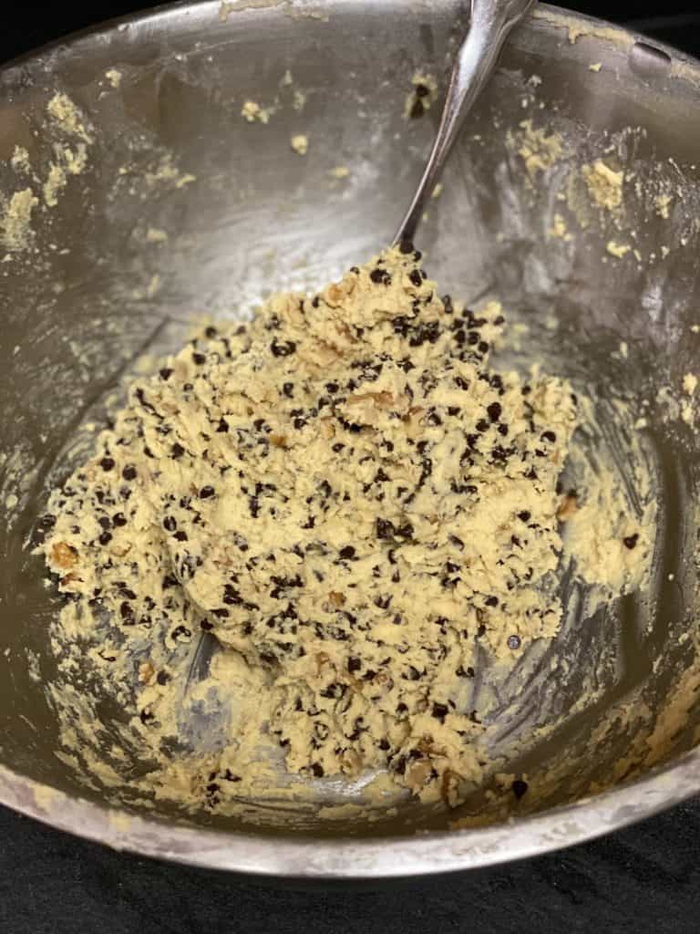 a bowl of chocolate chip cookie dough