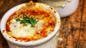 two bowls of lasagna soup