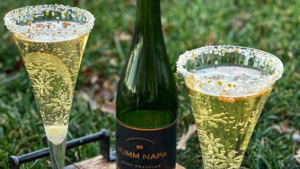 Two champagne cocktails which are featured in New Year's Eve Dinner.