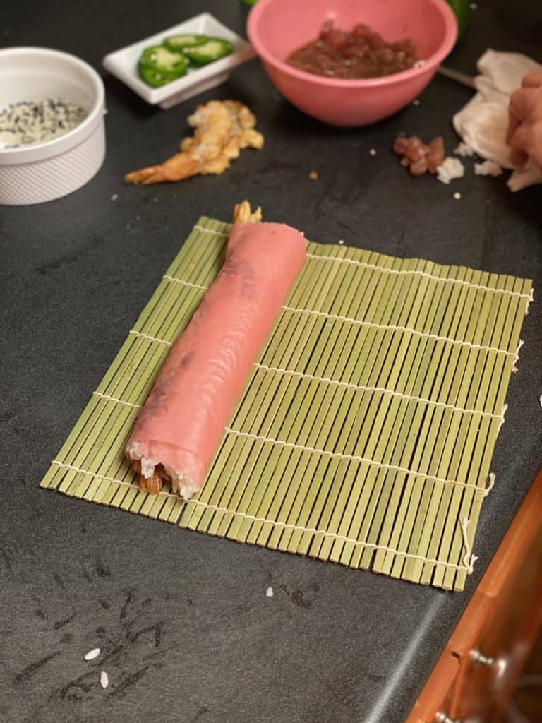 one rolled sushi roll