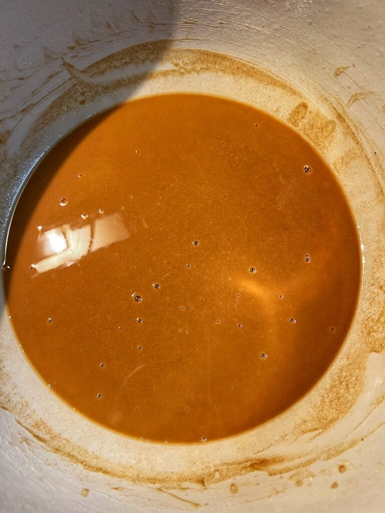 Roux at 35 minutes. The color is a bit deeper brown.