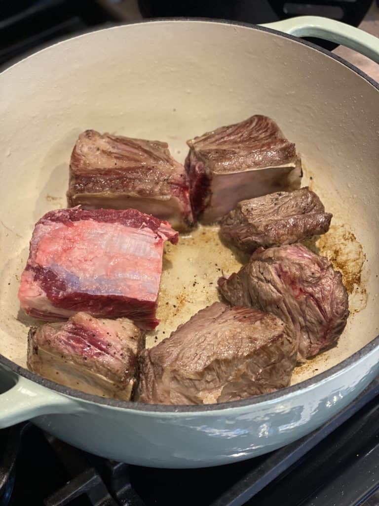 short ribs searing in pot
