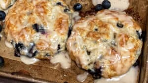 a pan of blueberry biscuits
