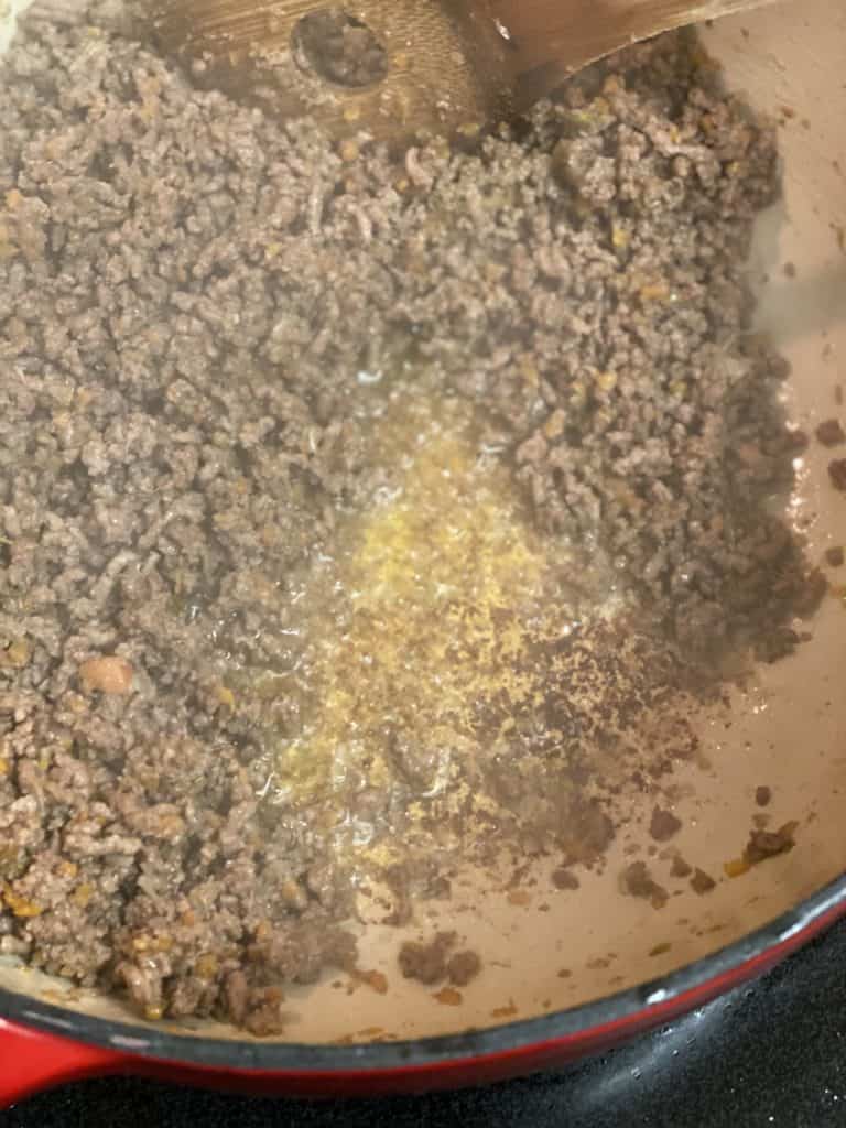 ground meat cooking in a pot