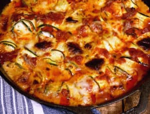 Eggplant Rollatini in a cast iron pan