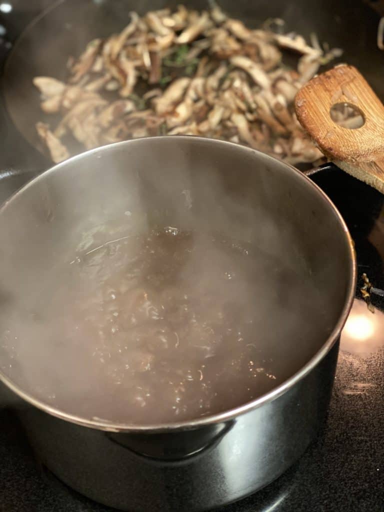 stock finished for mushrooms with polenta