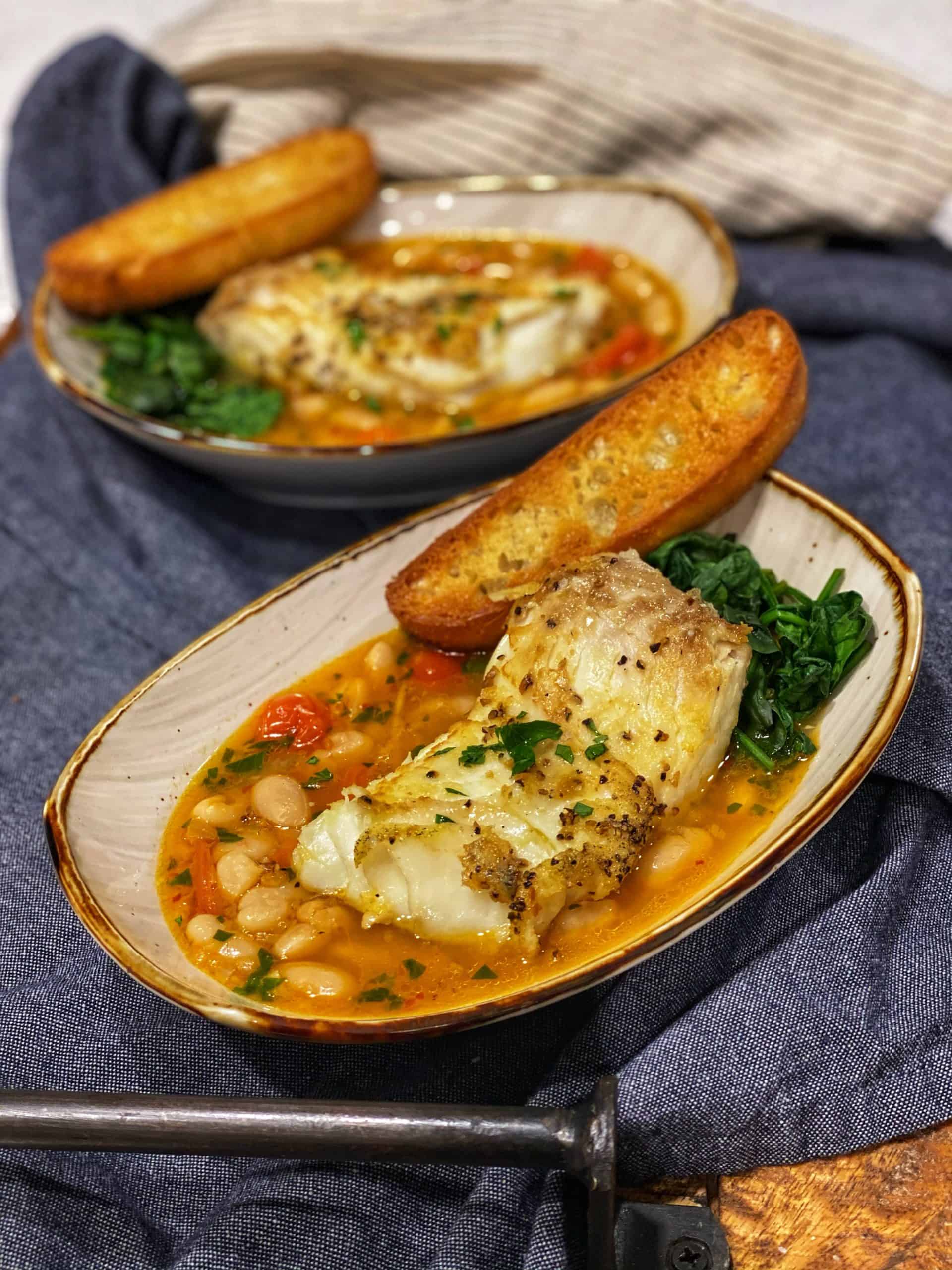 PAN SEARED HALIBUT IN A SPICY TOMATO BROTH DINNER IDEAS