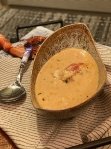a big bowl full of creamy lobster bisque
