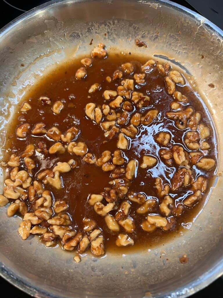 A pan of maple butter walnuts.