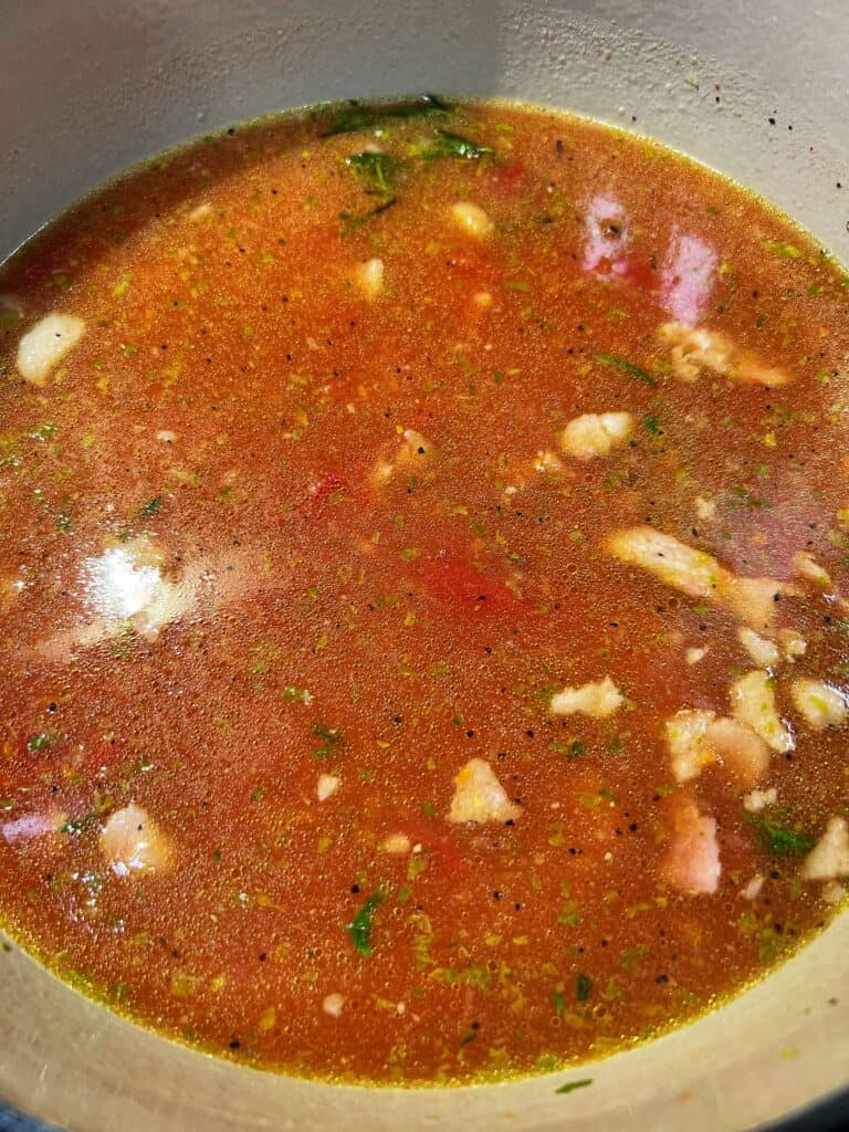 Soup base simmering for Pasta Fagioli