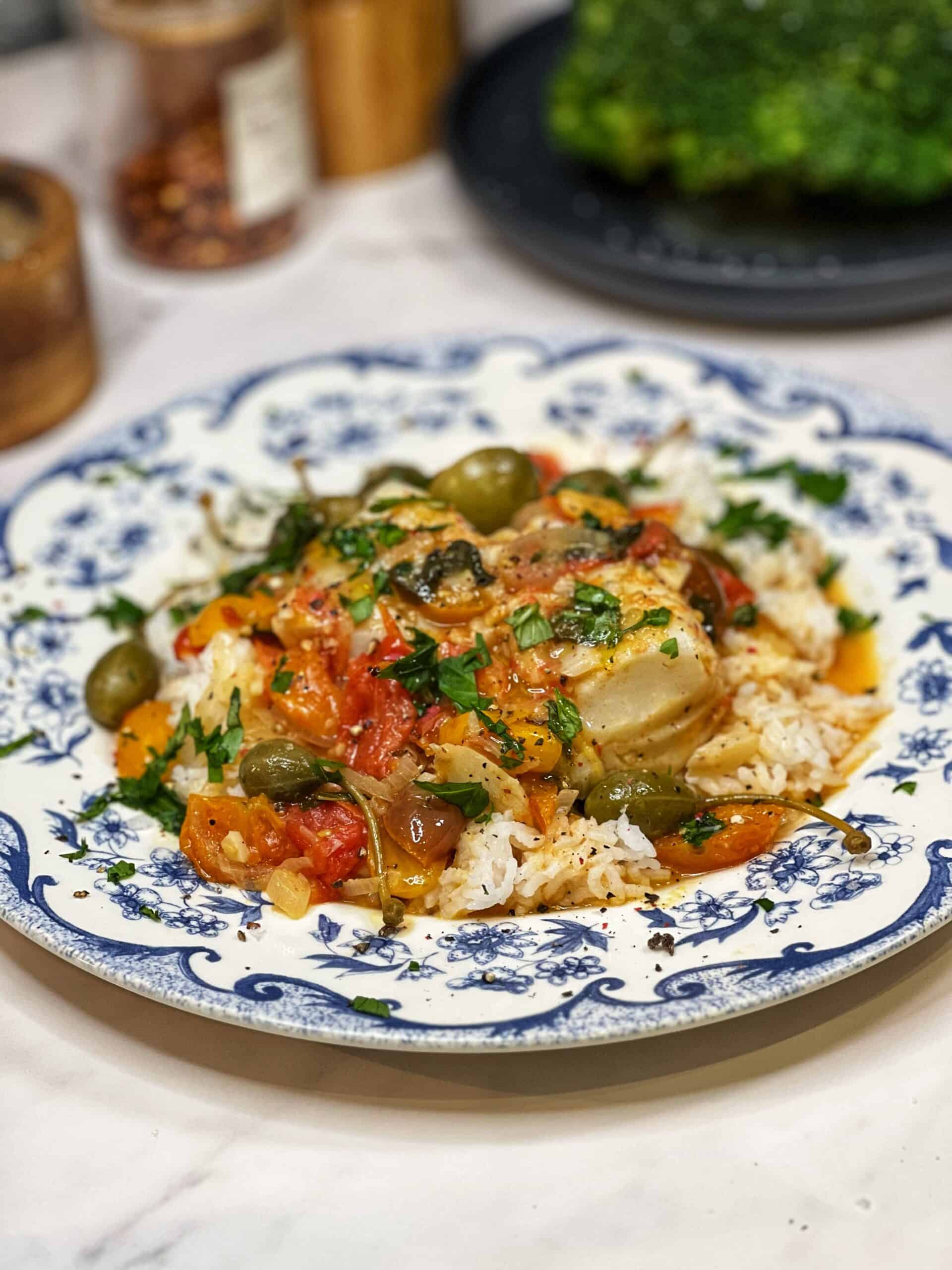 Poached Cod with Tomatoes | Charlotte Fashion Plate