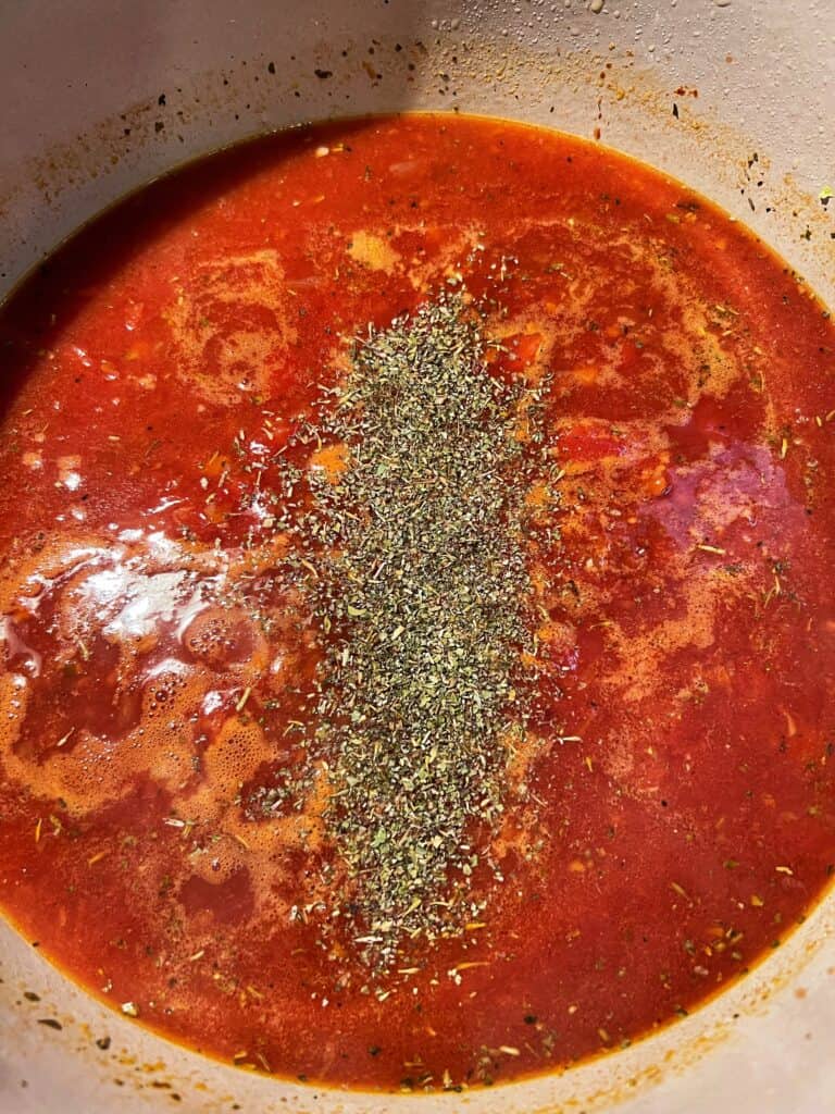 Italian seasoning added to the stock for Meatball Soup