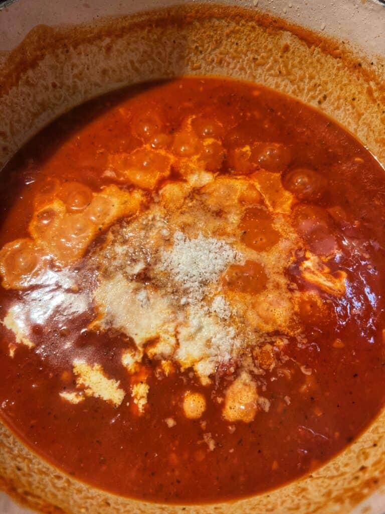 Heavy cream and freshly grated Parmesan cheese added to Meatball Soup base.