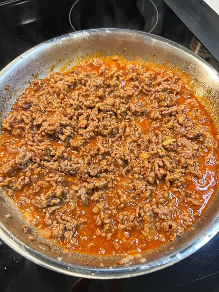 Simmering a pan of sloppy joes.