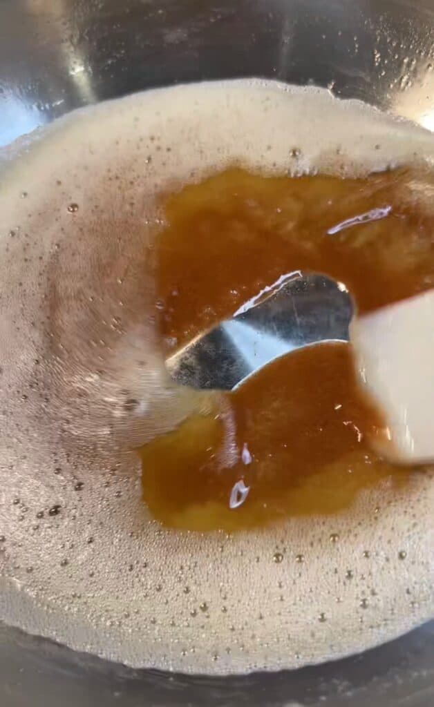 Browned butter in a pan.