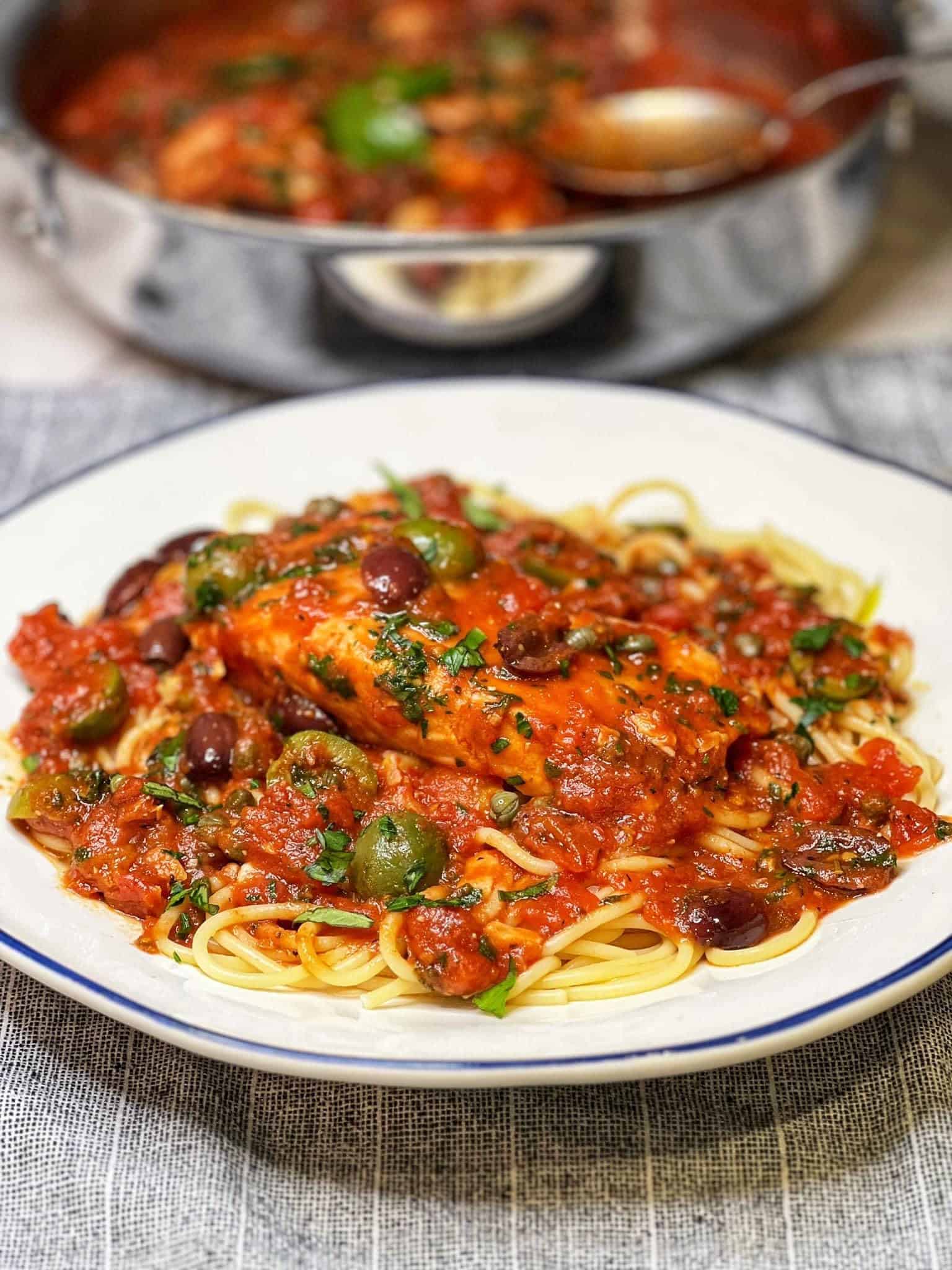 Salmon Puttanesca Pasta | Charlotte Fashion Plate